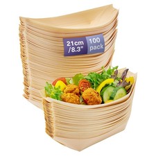 Large Wooden Bamboo Boats 100 Pack 21x11cm Disposable Biodegradable Food Use