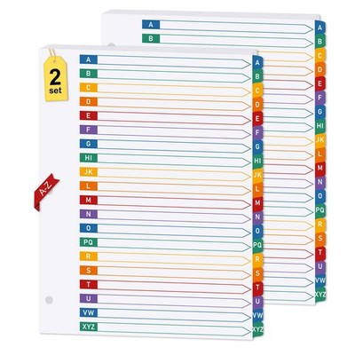 2 Set A-Z Alphabet Dividers for 3 Ring Binder, 20 Tab Binder Dividers with Ta...