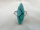 Vintage 925 Sterling Silver Turquoise Inlay Marquise Statement Ring Size 6
