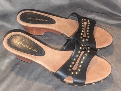 ENZO ANGIOLINI Black Studded  Slip On SlideHeel  Sandals 6.5 M