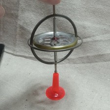 Vintage Metal Gyroscope Spinning Top Toy w/ Plastic Stand Storage Case