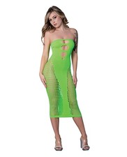 Mesh Dress Neon Green Fishnet Spandex Seamless Sleeveless Gown Neon Green
