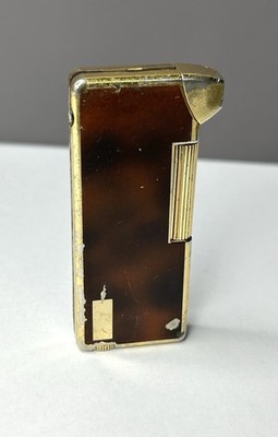 Working Vintage Colibri Butane Pipe Lighter  Black Enamel, Gold Tone