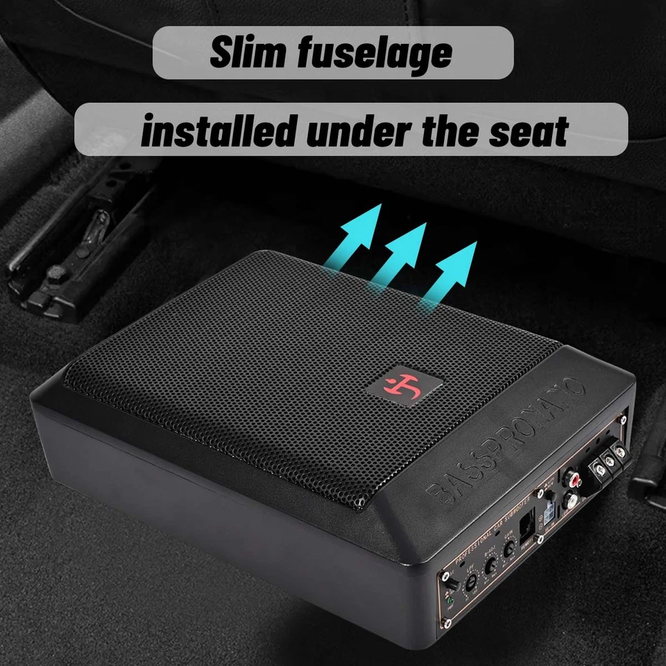 10" Auto Untersitz Aktiv Subwoofer mit Kabelset Kompakt Verstärker Lautsprecher - Bild 2 von 4