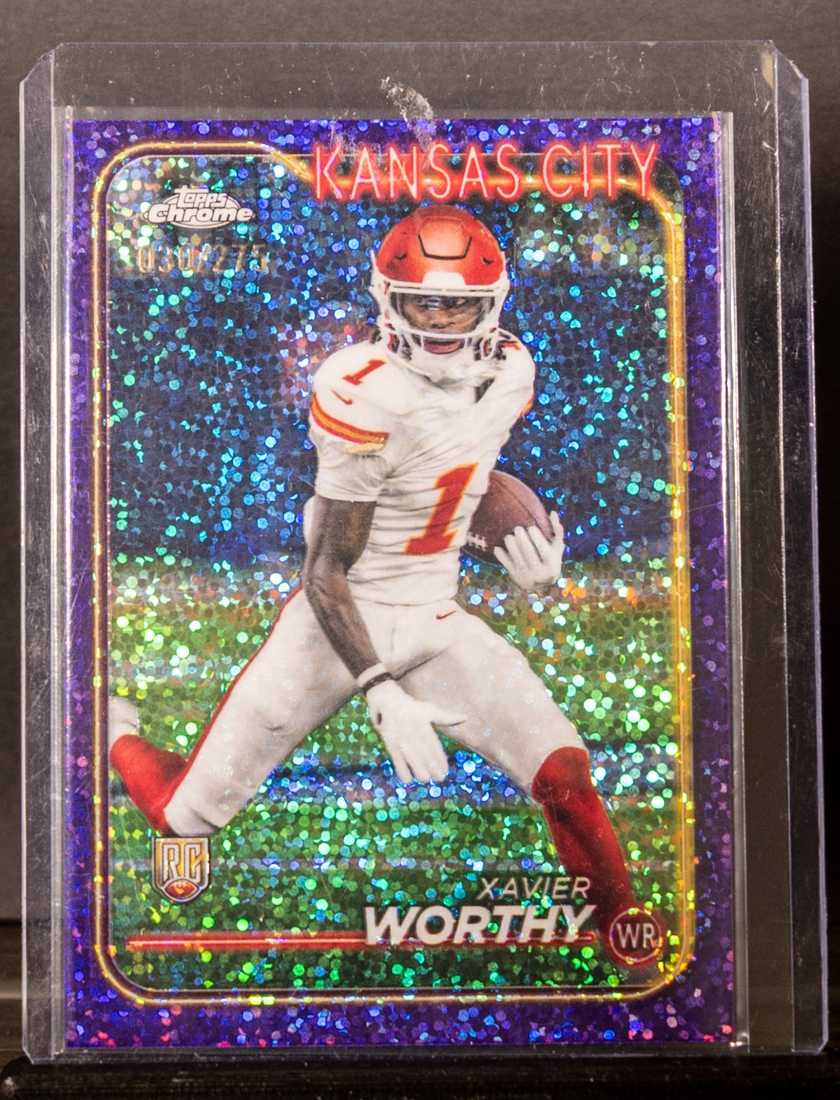 Xavier Worthy 2024 Topps Chrome 208 Purple Speckle Refractor RC /275