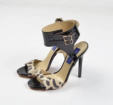 JIMMY CHOO for H&M Glam Y2K Leopard Print Ankle Cuff Stiletto Heels Size 37
