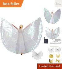 Belly Dance Isis Wings with Sticks for Adults, Pleated Costume Cape for Hallo...