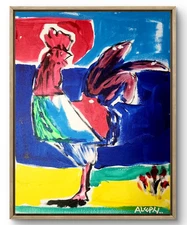 Original Art Rooster Gallo 14x11 Contemporary Expressionist Painting