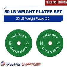 Olympic Bumper Plates Set Pair Weightlifting Gym Workout Durable Rubber 2in Hub