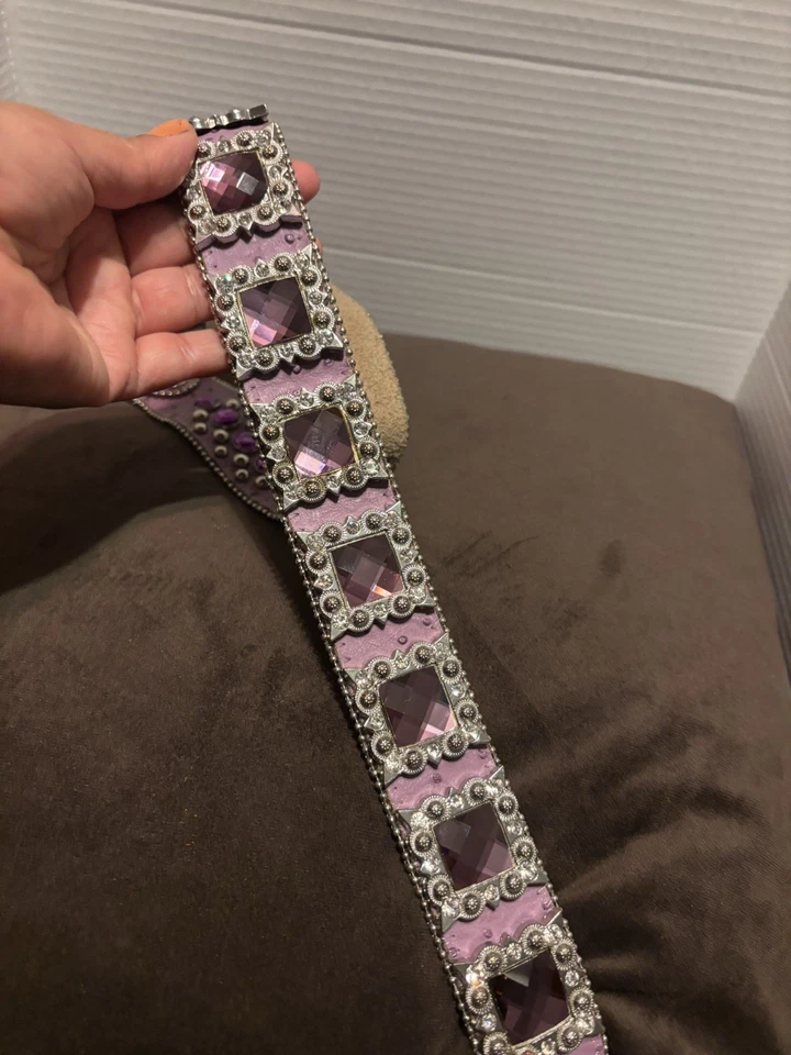 Cinturón de cuero vaquera BHW Western estrás cristal púrpura para mujer talla L, ¡fotos! Foto 4 de 4