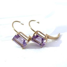 14k Yellow Gold Amethyst Leverback Drop Earrings