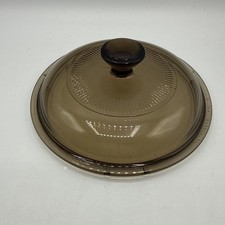 Vintage Pyrex Vision Ware V-1-C Round Lid Smoke Brown Glass Ribbed Replacement