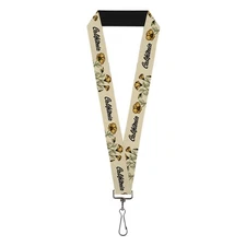 Buckle-Down Lanyard, California Poppy and Script Beige, Elastic