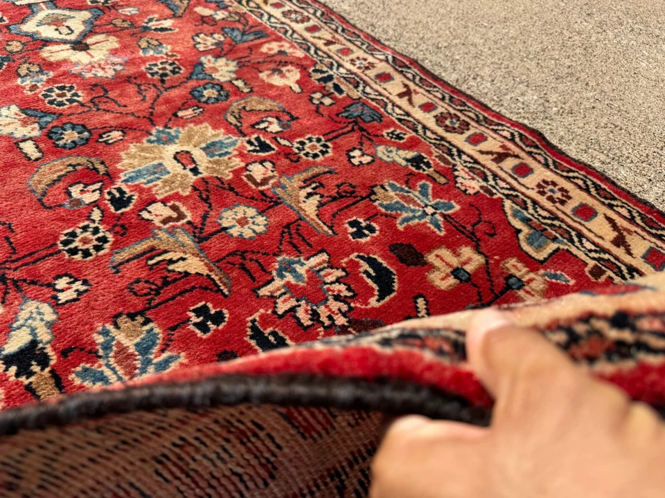 3x10 RED VINTAGE RUNNER RUG HAND-KNOTTED ANTIQUE ORIENTAL handmade blue 2x10 ft - Image 4 of 4