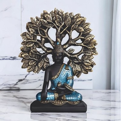 9.75''H Buddha under Bodhi Tree Figurine Ornament Home Decor Unique Gift