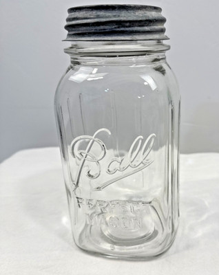Vintage SQUARE QT SIZED BALL PERFECT MASON FRUIT JAR- 9- RIBS Made from 1933-62