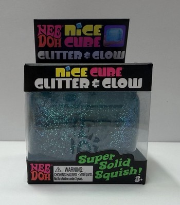 New Schylling NeeDoh Nice Cube Glitter & Glow Blue Fidget Toy Super Solid Squish