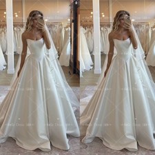 Strapless Satin Wedding Dresses with Sweep Train Sweetheart Neckline Bridal Gown