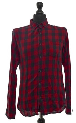 Pull & Bear Herren Langarm Hemd Freizeithemd M rot kariert Button-Down