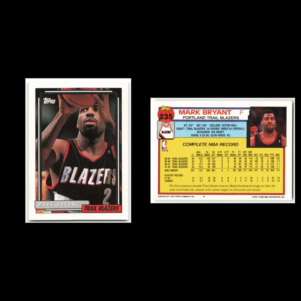 Mark Bryant #235 1992 Topps Portland Trail Blazers Basketball Card NBA NM - Image 3 of 3