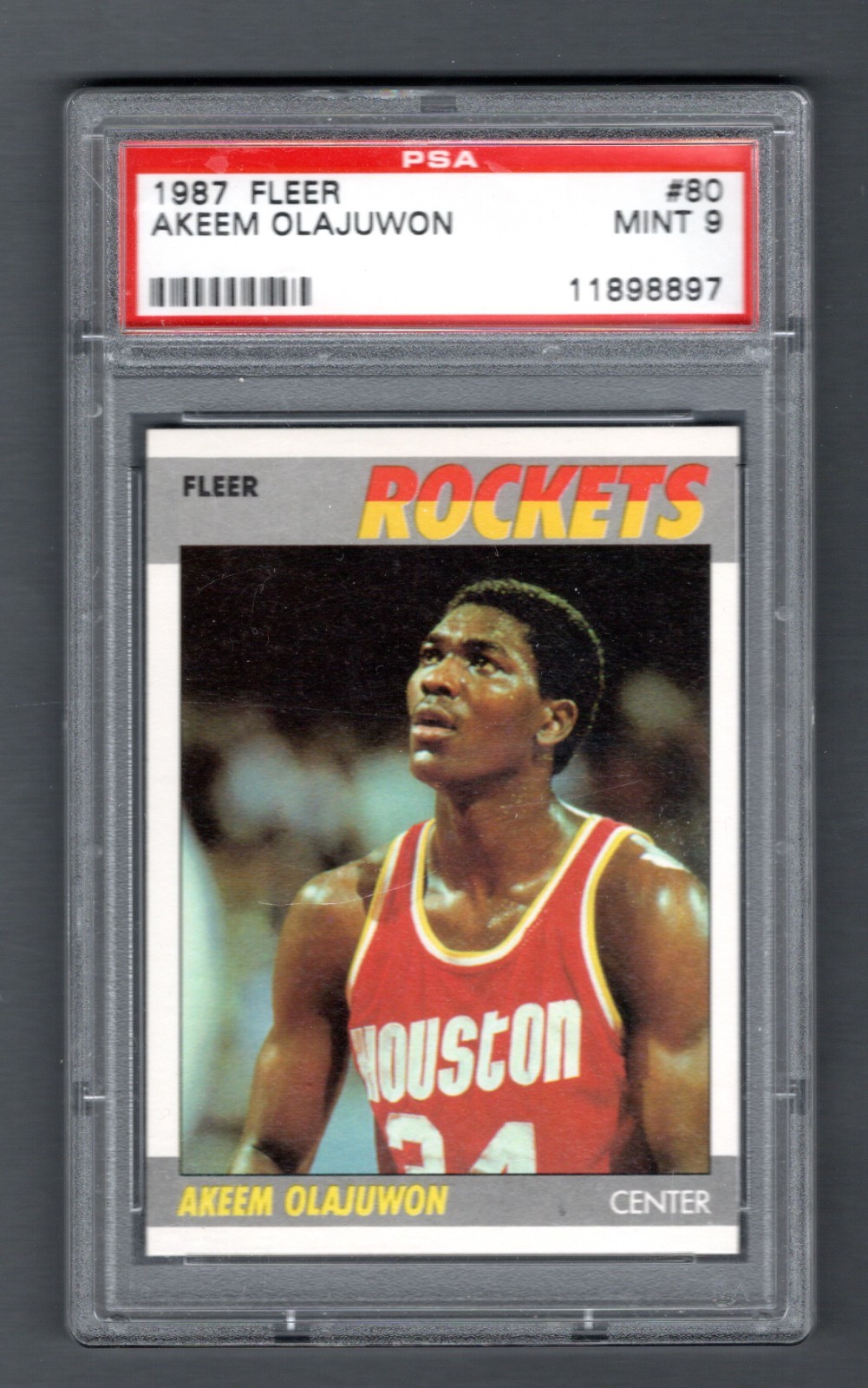 1987 Fleer Basketball # 80 Akeem Olajuwon PSA 9 Mint