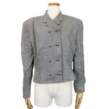 USED Gianni Versace tailored jacket 40 linen black white Houndstooth