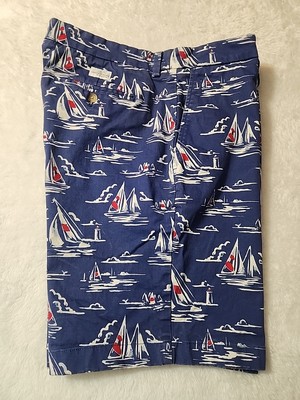 Vineyard Vines Breaker Shorts Mens Sz 35 Blue Chino Sailboats Nautical Ocean