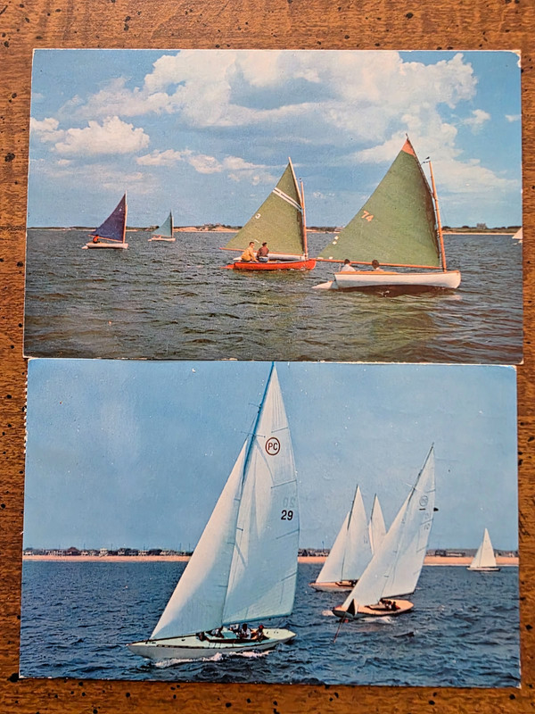 2 DIFF.  VINTAGE POSTCARD VIEWS OF SAILBOATS IN FLORIDA, 1950'S