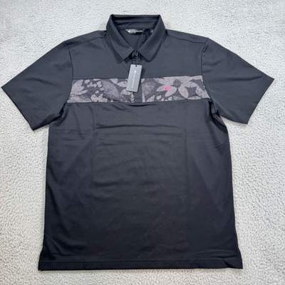 TravisMathew Good Good CS Polo Shirt Mens Large Black Floral Stripe NEW