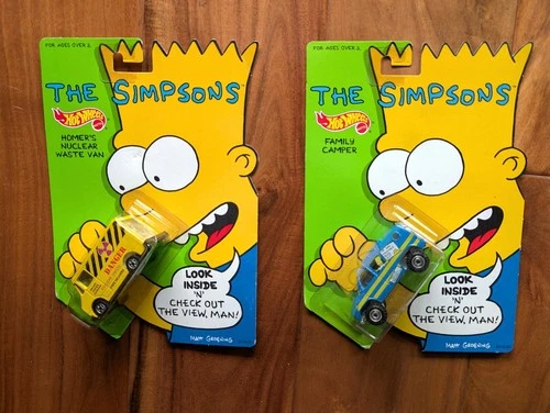 2 Mattel Hot Wheels 1990 The Simpsons Family Camper & Nuclear Waste Van Vintage