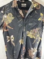 BILLABONG Shirt Men LARGE Hawaiian ALOHA White Tropical Short Sleeve Slim Fit