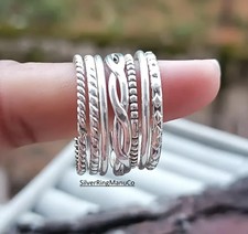 Set of 7 Sterling Silver Stacking Rings,Handmade Boho Stacking Rings, All size