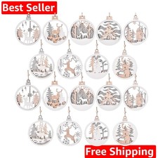 18pcs Christmas Ornaments, Farmhouse Rustic Winter Wonderland Glitter Decorat...