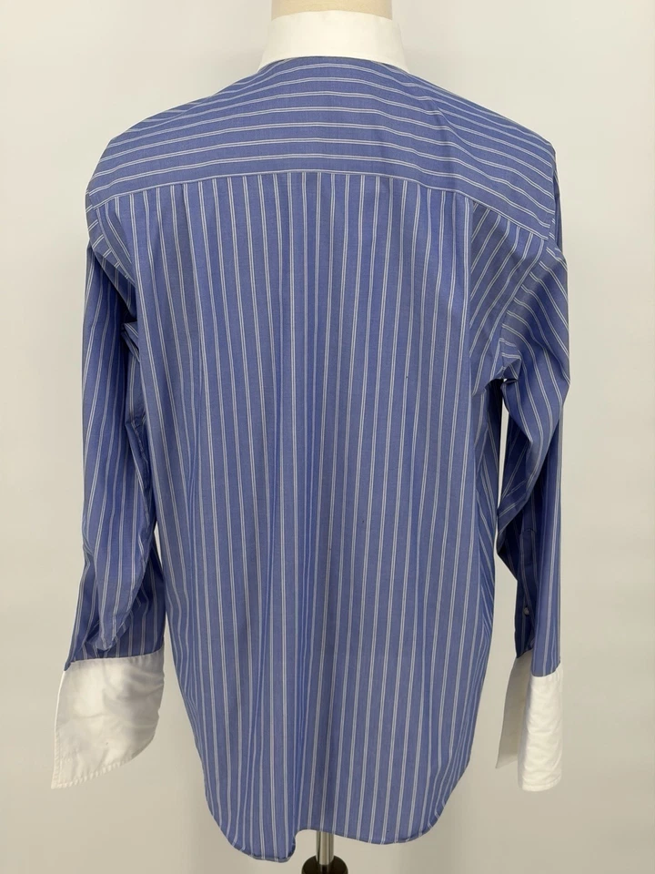 Donald Trump Dress Shirt Blue Pinstripe White Collar French Cuffs Size 16½ 34/35 - Image 3 of 4