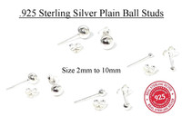 925 Sterling Silver Plain Ball Stud Earrings  Sizes 2mm to 10mm