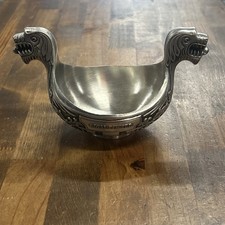 Vintage Royal Pewter Viking Dragon Ship Bowl Scandinavian Longboat Dish 