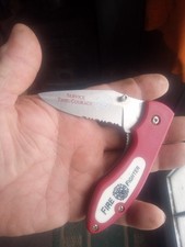 Fire Fighter Combination Edge Stainless Steel Pocketknife Red/White Handle