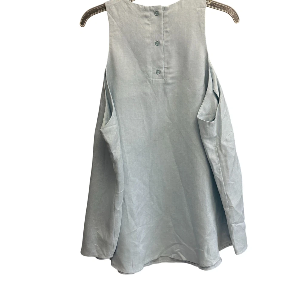 Camiseta sin mangas Roucha mezcla de lino tono popelina para mujer azul minimalista verano XL Foto 3 de 4