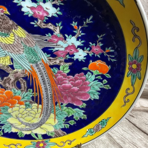 Piatto decorativo porcellana giapponese Yamatoku vintage caricatore 12" Meiji - Foto 3 di 6