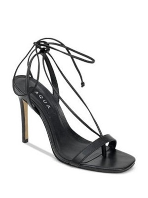 AQUA Womens Black Up Wrapping Ankle Open Stiletto Heeled Thong Sandals 7 B