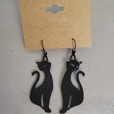 #ad #ad Midnight Prowler Black Cat Enamel Dangle Earrings $14.00