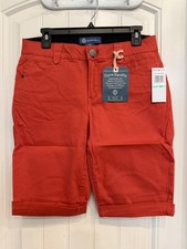 Democracy Ab Solution Petite 8P PERSIM Denim Shorts Stretch Waist Cuffed