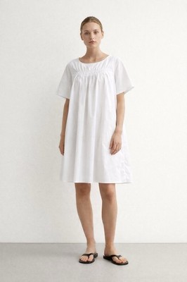 COS Oversize Polin Shirred Dress White Short Sleeve Shirt Dress Size M (EUR 40)