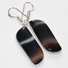Bezel Banded Black Onyx 925 Silver Plated Earrings 2.1