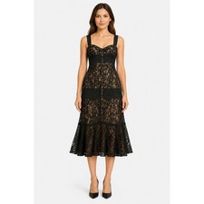 Ann Taylor LOFT Midi Dress Women 4 Black Excellent Lace Flounce Hem Sweetheart