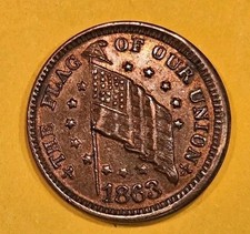 1863 Civil War Token Flag Of Our Union Shoot Him On The Spot DIX "Spoot" ERROR