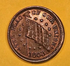 1863 Civil War Token Flag Of Our Union Shoot Him On The Spot DIX "Spoot" ERROR