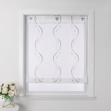 Raffrollo mit Ösen Bestickt Raffgardinen Küche Gardinen Voile Transparent Modern