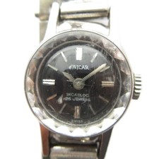 Reloj ENICAR INCABLOC Vintage Cuerda Manual Esfera Negra Caja Plateada 25 Joyas
