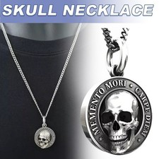 UK Memento Mori Skull Silver Skull Necklace S...